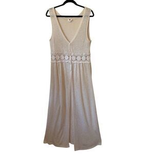 One Clothing Ivory Maxi Sweater Vest With Crochet waist Sz XL Boho, Classic